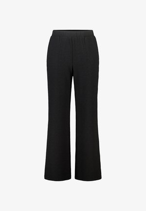Zwarte, wijde broekspijpen gemaakt van gestructureerde stof met een elastische tailleband voor comfort. Gladde, ongefrankeerde ontwerp met een casual pasvorm.