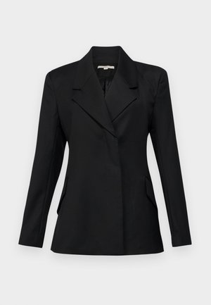 Blazer strutturato nero con rever a punta, maniche lunghe e tasche laterali. Realizzato in un tessuto liscio e leggero con una vestibilità sartoriale.