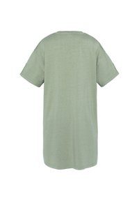 T-shirt en coton vert avec une coupe décontractée, des manches courtes, un col rond et une texture lisse, sans motifs ni accents visibles.