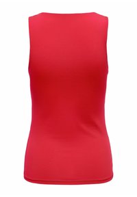 Rode mouwloze top gemaakt van een gladde, rekbare stof. Heeft een ronde halslijn en een aansluitende silhouet, zonder zichtbare naden of patronen.