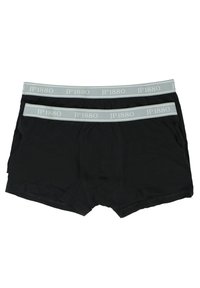 Schwarze Baumwoll-Boxershorts mit einem weichen grauen elastischen Bund mit "JP1880"-Branding. Das Design umfasst eine klassische Passform und hat keine Muster.