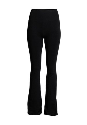 Legging mustat levenevät, valmistettu pehmeästä ja joustavasta kankaasta, jossa on korkea vyötärö. Ominaisuuksiin kuuluu sileä pinta ilman näkyviä kuvioita tai hardware-elementtejä.
