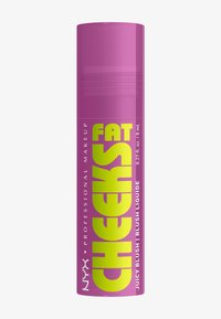 Flytande rouge i en cylindrisk behållare, livlig rosa med en ljusgul etikett. Har djärv typografi och blank yta. Storlek: 8 mL.