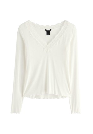 Lindex, LINDEX RIBBED TOP WITH LACE LINDEX - Maglietta a manica lunga - off white