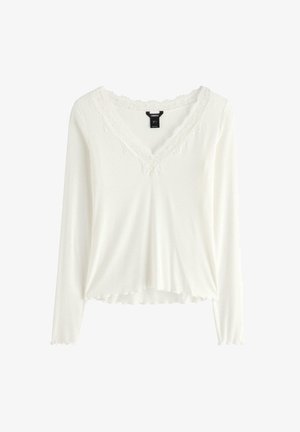 Lindex, LINDEX RIBBED TOP WITH LACE LINDEX - Langærmet T-shirt - off white