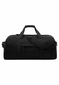 Schwarze Sporttasche aus strapazierfähigem Material, ausgestattet mit zwei Griffen und einem verstellbaren Schultergurt. Minimalistisches Design mit einem Reißverschluss.