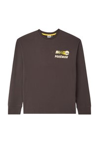 Czarna koszulka z długim rękawem, wykonana z bawełny, z żółtym grafikiem Pokémon oraz tekstem na przodzie. Okrągły dekolt i klasyczny krój.