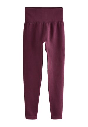 Bordo leggins ribbade med bred elastisk midjeband. Tyget har en mjuk textur och en åtsittande design med avsmalnande ben.