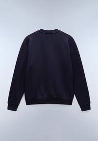 Marineblauwe sweatshirt met ronde hals, lange mouwen en ribbels aan de cuffs en zoom, vervaardigd uit een zachte, rekbare stof.