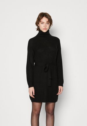 JDY JDYMEGAN COWLNECK BELT DRESS - Φόρεμα-πουλόβερ - black