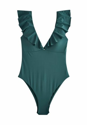 FRILL PLUNGE TUMMY CONTROL - Uimapuku - teal blue