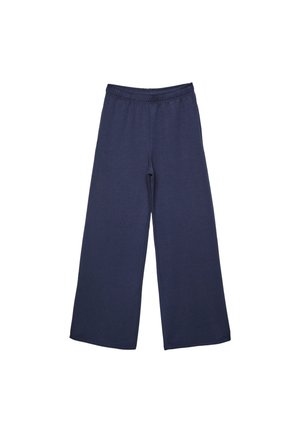 Pantaloni ampi color blu navy realizzati in tessuto morbido, con vita elastica e orlo dritto. Nessun motivo o accento visibile.
