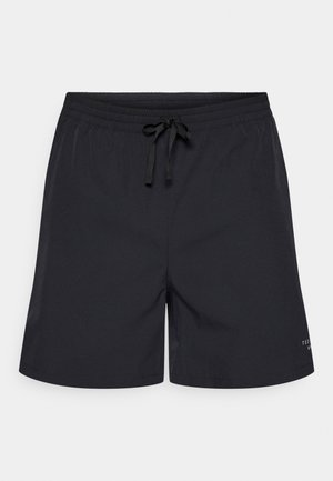 Kerged mustad ujumispüksid, mis on valmistatud kergest kangast, elastse vöökoha, tõmbluku sulgemise ja küljetaskutega. Ei sisalda nähtavaid mustreid ega logo.