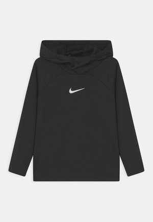 Felpa nera con cappuccio e maniche lunghe, realizzata in un tessuto liscio. Presenta un piccolo logo Nike bianco sul petto e una vestibilità morbida.