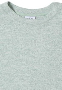 Hellgrüner Pullover mit langen Ärmeln, weichem, strukturiertem Finish und rundem Ausschnitt. Das Etikett trägt die Aufschrift "CECIL". Einfaches, einfarbiges Design.