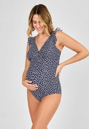 MATERNITY - DITSY PRINT FRILL SLEEVE V-NECK - Plavky - navy