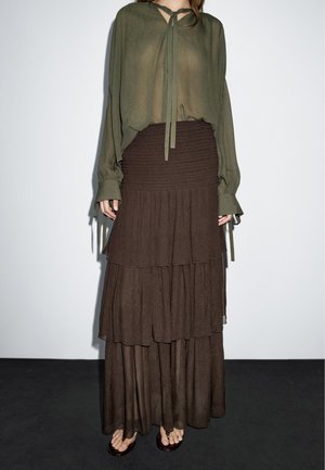 LONG RUFFLED   - A-line skirt - mottled dark brown