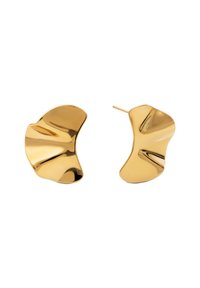 Pendientes de metal dorado con un diseño abstracto y ondulado. Presentan un acabado suave y brillante y formas escultóricas irregulares.