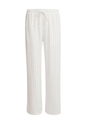Lichtgekleurde, linnenmix wijde broek met verticale strepen, elastische tailleband en verstelbaar trekkoord. Gladde textuur, relaxte pasvorm.