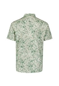 Korte mouwen shirt in groen en wit, met een geometrisch patroon van rechthoeken. Gemaakt van lichtgewicht stof met een button-down kraag.