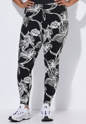 Ulla Popken, FLORAL PRINT LEGGINGS - Leggings - black