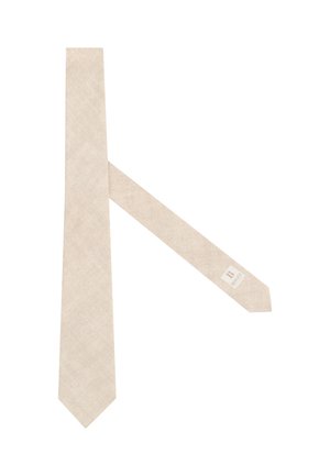 Beige linnedragt med en smal ende, der viser en hvid etiket mærket med bogstavet "B" og mærkenavnet "Boglioli".