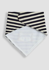Bavaglino a strisce in cotone navy e crema con un morbido rivestimento in spugna sul retro. Caratterizzato da una forma triangolare e chiusura a scatto.