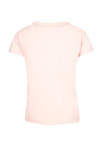 Rosa T-Shirt mit kurzen Ärmeln, aus weicher Baumwolle, mit klassischem Rundhalsausschnitt und glatter, einfarbiger Textur ohne Muster.