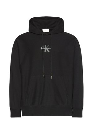 Felpa nera con cappuccio con coulisse, tasca a marsupio frontale e dettagli del logo argento sul petto. Realizzata in tessuto morbido e strutturato.