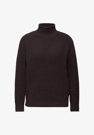 Maglione dolcevita a maglia marrone scuro con un motivo testurizzato, maniche lunghe e polsini e orlo a costine per un look aderente.