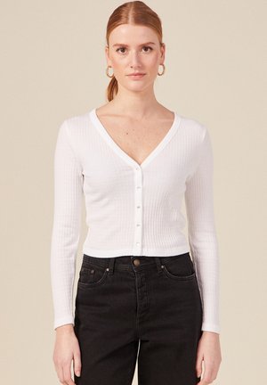 GERIPPTES MIT LANGEN ÄRMELN - Gilet - creme