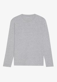 Long-sleeve shirt in light gray cotton blend, featuring a crew neckline and straight cut, with smooth texture and no visible embellishments.