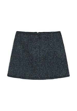 Tmavě modrá mini sukně z tweedové látky s pěkně padnoucím pasem, rovného střihu a texturovaným povrchem. Obsahuje zip na zadním středu.