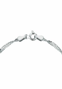 Bracciale in argento con chiusura a scorrimento, caratterizzato da un design intrecciato testurizzato. I collegamenti lisci si uniscono, esaltando la brillantezza e l'eleganza.