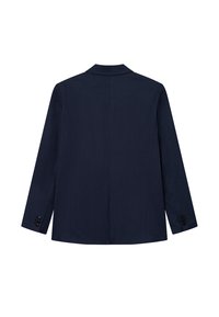 Μπλέιζερ σκούρου ναυτικού χρώματος με προσαρμοσμένη εφαρμογή, με στόμια και κλείσιμο με δύο κουμπιά. Διαθέτει μακριά μανίκια με λεπτομέρειες από κουμπιά και λεία υφή.