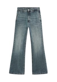 Wijde jeans gemaakt van lichtblauwe denim met een vervaagde afwerking. Voorzien van een knoopsluiting, vijf zakken en standaard riemlussen.