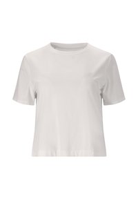 Vit t-shirt med kort ärm i mjuk bomull. Den har en rund halsringning och en avslappnad passform, med en slät yta och inga ytterligare designelement.