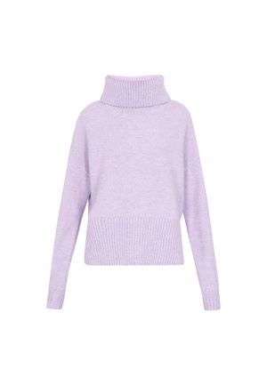 Lilla sweater med en høj ribbet rullekrave, drop-skulder og ribbet kant. Fremstillet af blødt stof med en glat tekstur.