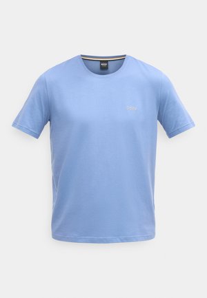 Lichtblauw T-shirt met korte mouwen van katoen, voorzien van een ronde hals en subtiele logo-borduur op de borst. Soepele textuur.