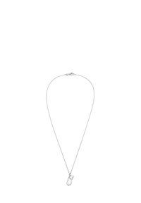Sølv kæde med en dråbeformet hvid perle vedhæng med en lille klar krystal accent. Minimalistisk og elegant design.