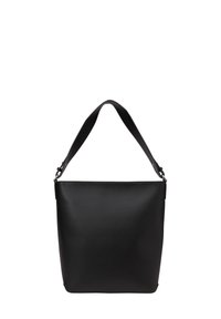 Borsa tote nera in pelle con una texture liscia, caratterizzata da una singola tracolla ampia e un design minimalista. Nessun hardware o accenti visibili.