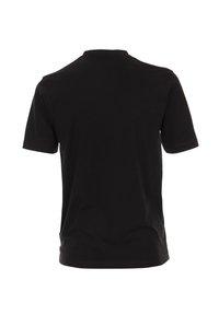 T-shirt nera a maniche corte realizzata in cotone, con collo rotondo e una consistenza liscia; nessun logo o motivo visibile sul retro.