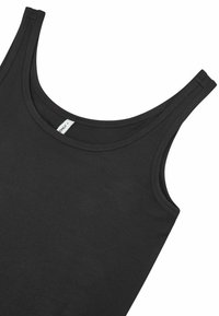 Zwarte katoenen tanktop met ronde hals, dunne bandjes en een zachte textuur. Heeft een label dat in de hals is genaaid.