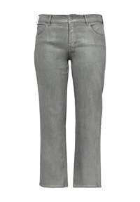 Grijze denim jeans met een rechte pasvorm, voorzien van een gladde textuur, twee frontzakken en een enkele knoopsluiting.