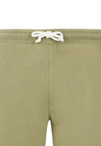 Olijfgroene shorts van zachte katoen met een gladde textuur, voorzien van een witte koord tailleband en zijsplitdetails.