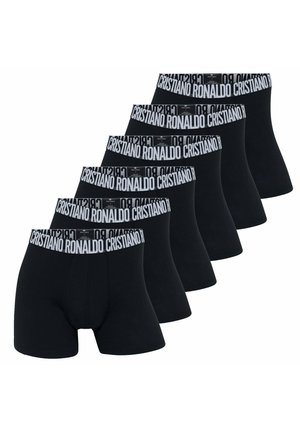Slip neri in cotone caratterizzati da un'ampia fascia elastica bianca con la scritta "CRISTIANO RONALDO" stampata in un carattere evidenziato. Set di cinque.