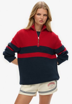 Superdry CLASSIC STRIPE HALF-ZIP - Jumper - navy red