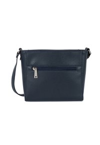 Sac en cuir bleu marine en bandoulière avec une surface texturée, doté d'une poche zippée à l'avant et d'une sangle de épaules détachable.