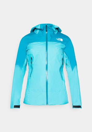 Jacket ușor, de culoare turquoise, cu un fermoar în față, glugă ajustabilă și două buzunare laterale. Prezintă un design texturat și manșete elastice.
