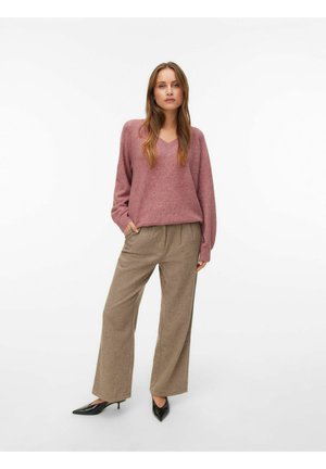 VMLEAF LS LONG V-NECK - Striktrøje - rose brown